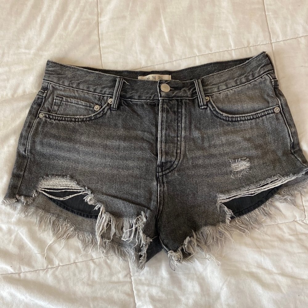 free people grey denim shorts